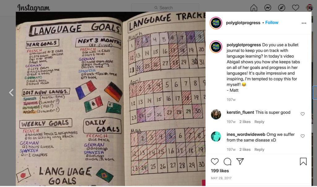 language learning bullet journal